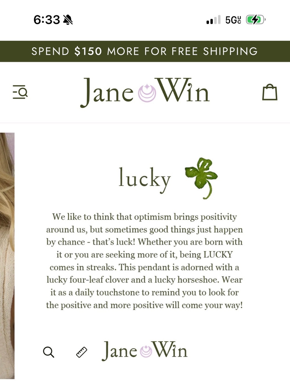 Jane Win LUCKY Small Pendant Coin 14k Gold Plated with Chain - Picture 6 of 6